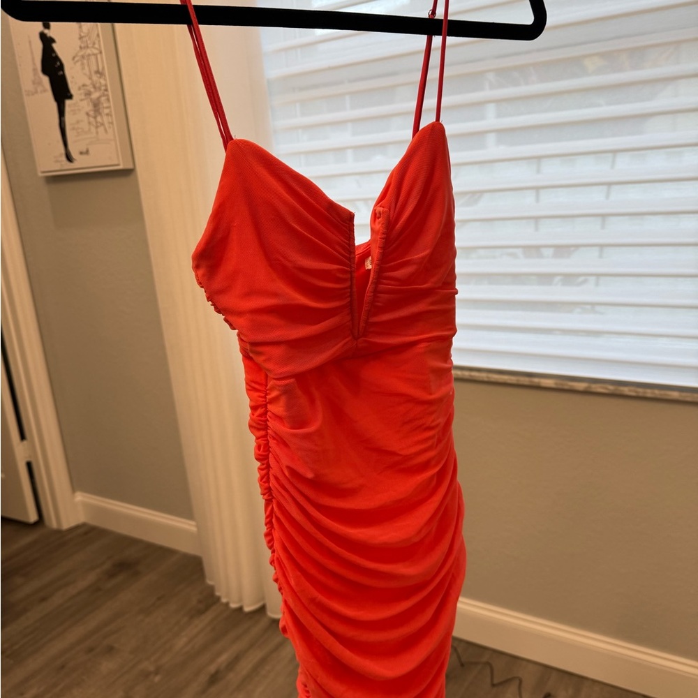 Pink Ruched Spaghetti-Strap Dress